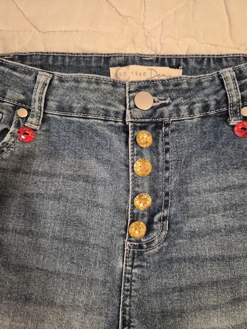 C Est. 1946 Denim- Modified Rhrinstone/Griffindor Patch Shorts- Size 8